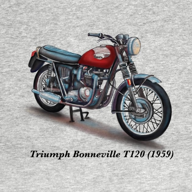 Drawing of Retro Classic Motorcycle Triumph Bonneville T120 1959 by Roza@Artpage